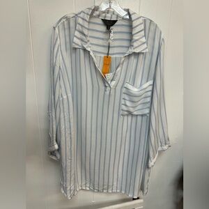 MIX Gillian’s Popover Striped Shirt Women’s 3X blue‎ white NWT